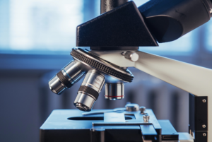 Close up of microscope at the laboratory.
