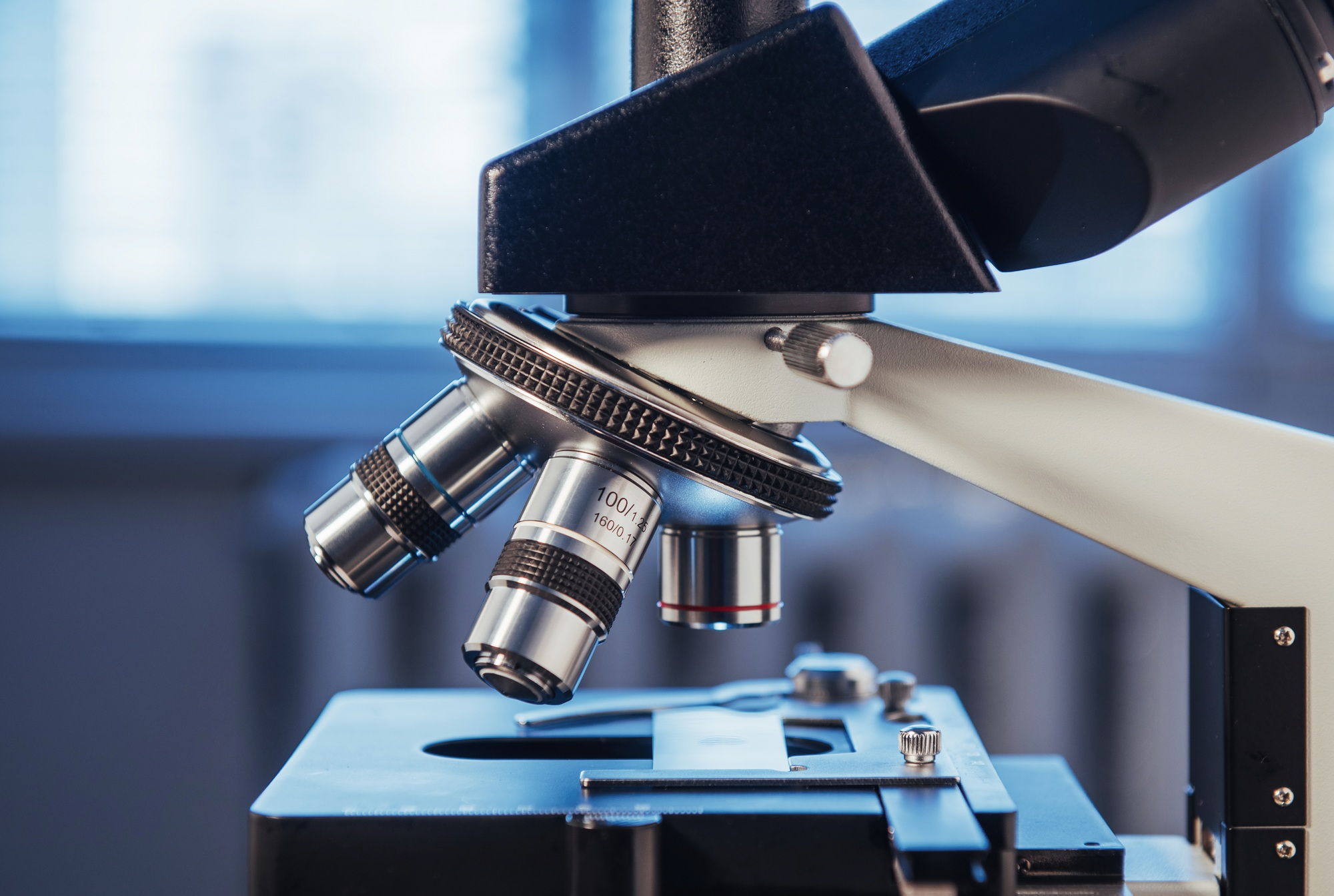 Close up of microscope at the laboratory.