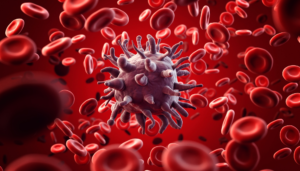 Viruses and red blood cells , Viral infection , Disease , 3d illustration